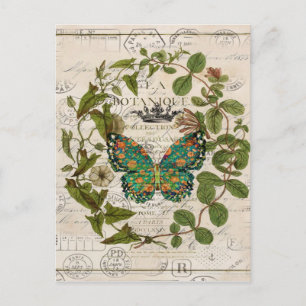 Chic-Schrift, französischer Botanischer Schmetterl Postkarte