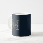 Chic Schrift Metallisches Navy Blau Gold Monogramm Kaffeetasse (Vorderseite Links)
