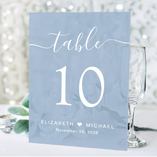 Chic Schrift Staublaues Hochzeitstisch Nummer Acrylschild