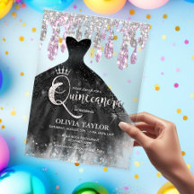 Chic schwarz Kleid rosa Kristall Tropfen Quinceane