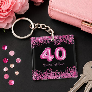 Chic Schwarz Rosa Glitter 40. Geburtstag Schlüsselanhänger