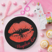 Chic-Schwarz-u. Glitzer-rote Lippen drucken Pappteller (Party)