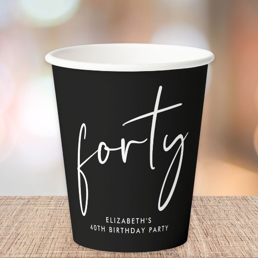 Chic Schwarz-weiß 40. Geburtstag Party Pappbecher
