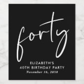 Chic Schwarz-weiß 40. Geburtstag Party Weinetikett (Einzelnes Label)