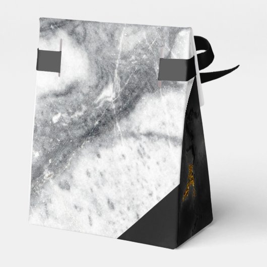 Chic Schwarz-weiß and Gold Marble Fevor Box Geschenkschachtel (Rückseite)