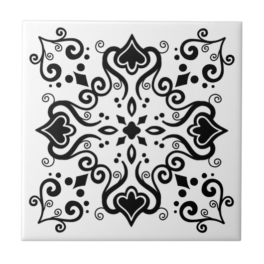 Chic Schwarz-weiß Azulejo Style Pattern A01b Fliese (Vorderseite)