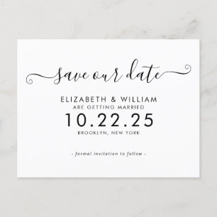 Chic Schwarz-weiß Calligrafy Wedding Save the Date Einladungspostkarte