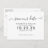 Chic Schwarz-weiß Calligrafy Wedding Save the Date Einladungspostkarte (Vorne/Hinten)