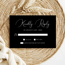 Chic Schwarz-weiß Calligraphy Script Wedding RSVP Karte