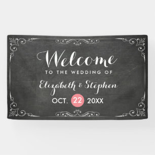 Chic Schwarz-weiß Chalkboard Floral Wedding Banner
