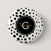 Chic Schwarz-weiß Cheetah Printmuster Monogramm Button (Vorderseite)