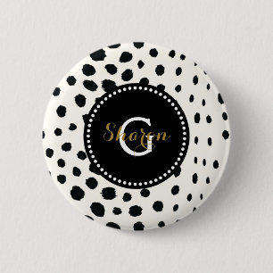 Chic Schwarz-weiß Cheetah Printmuster Monogramm Button