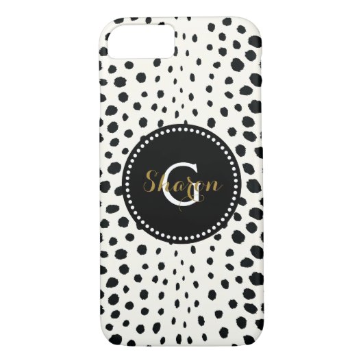 Chic Schwarz-weiß Cheetah Printmuster Monogramm Case-Mate iPhone Hülle (Rückseite)