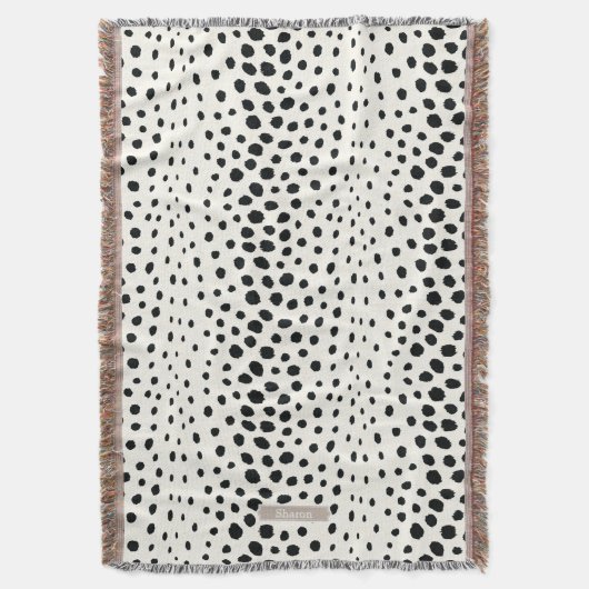 Chic Schwarz-weiß Cheetah Printmuster Monogramm Decke (Vorderseite Vertikal)