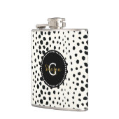 Chic Schwarz-weiß Cheetah Printmuster Monogramm Flachmann (Links)