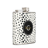 Chic Schwarz-weiß Cheetah Printmuster Monogramm Flachmann (Rechts)