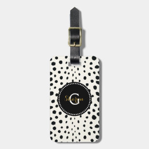 Chic Schwarz-weiß Cheetah Printmuster Monogramm Gepäckanhänger