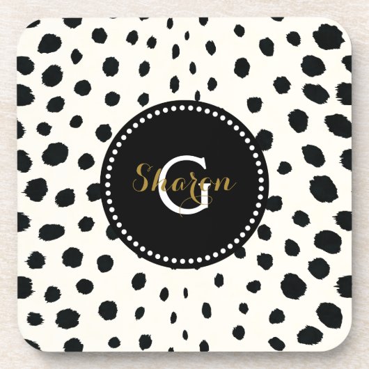 Chic Schwarz-weiß Cheetah Printmuster Monogramm Getränkeuntersetzer (Vorderseite)