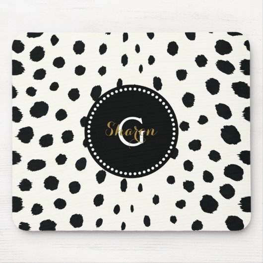 Chic Schwarz-weiß Cheetah Printmuster Monogramm Mousepad (Vorne)