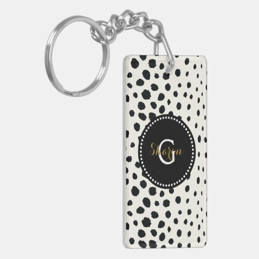 Chic Schwarz-weiß Cheetah Printmuster Monogramm Schlüsselanhänger (Vorderseite links)