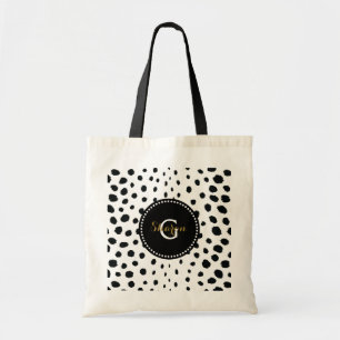 Chic Schwarz-weiß Cheetah Printmuster Monogramm Tragetasche