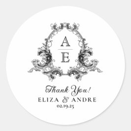 Chic Schwarz-weiß Custom Monogram Wedding Sticker