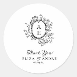 Chic Schwarz-weiß Custom Monogram Wedding Sticker
