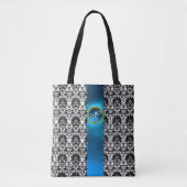 CHIC SCHWARZ-WEISS DAMASK ,BLUE GEMSTONE MONOGRAMM TASCHE (Vorderseite)