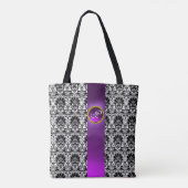 CHIC SCHWARZ-WEISS DAMASK ,BLUE GEMSTONE MONOGRAMM TASCHE (Rückseite)