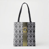 CHIC SCHWARZ-WEISS DAMASK GRAY GEM MONOGRAM TASCHE (Vorderseite)