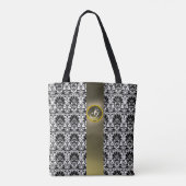 CHIC SCHWARZ-WEISS DAMASK GRAY GEM MONOGRAM TASCHE (Rückseite)