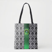 CHIC SCHWARZ-WEISS DAMASK JADE GREEN GEM MONOGRAM TASCHE (Vorderseite)