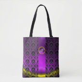 CHIC SCHWARZ-WEISS DAMASK,LILA GEMSTONE MONOGRAMM TASCHE (Vorderseite)