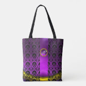 CHIC SCHWARZ-WEISS DAMASK,LILA GEMSTONE MONOGRAMM TASCHE (Rückseite)