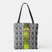 CHIC SCHWARZ-WEISS DAMASK ,ORANGE GEMSTONE MONOGRA TASCHE (Rückseite)