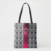 CHIC SCHWARZ-WEISS DAMASK ,PINK FUCHSIA GEM MONOGR TASCHE (Vorderseite)
