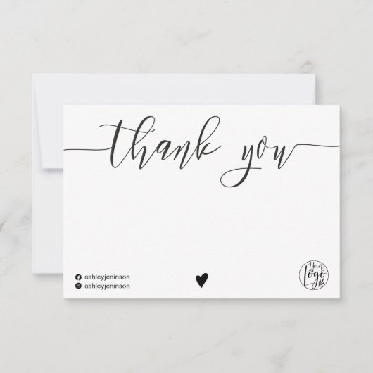Chic Schwarz-weiß Dankeschön Skriptlogo qr-Code Dankeskarte (Vorderseite)