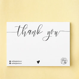 Chic Schwarz-weiß Dankeschön Skriptlogo qr-Code Dankeskarte