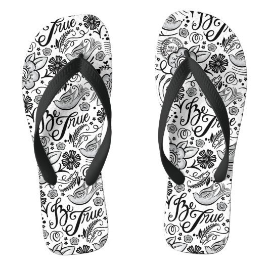 Chic Schwarz-weiß Floral Muster Flip Flops Badesandalen (Fußbett)