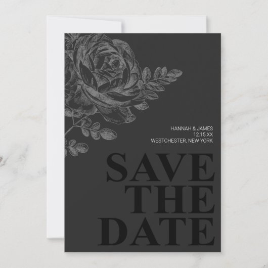 Chic Schwarz-weiß Floral Save the Date Einladung (Vorderseite)