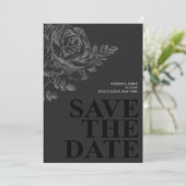 Chic Schwarz-weiß Floral Save the Date Einladung (Stehend Vorderseite)