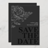 Chic Schwarz-weiß Floral Save the Date Einladung (Vorne/Hinten)