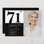 Chic Schwarz-weiß Foto 71. Geburtstag Einladung (Vorne/Hinten)