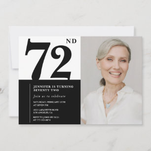 Chic Schwarz-weiß Foto 72. Geburtstag Einladung