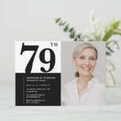 Chic Schwarz-weiß Foto 79. Geburtstag Einladung (Stehend Vorderseite)