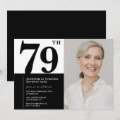 Chic Schwarz-weiß Foto 79. Geburtstag Einladung (Vorne/Hinten)