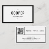 Chic Schwarz-weiß Fotografy QR Code Business Card Visitenkarte (Vorne/Hinten)