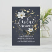 Chic Schwarz-weiß Gold Floral Wreath Brautparty Einladung (Stehend Vorderseite)