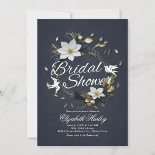 Chic Schwarz-weiß Gold Floral Wreath Brautparty Einladung