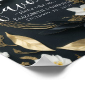 Chic Schwarz-weiß Gold Floral Wreath Gastgeschenke Poster (Ecke)